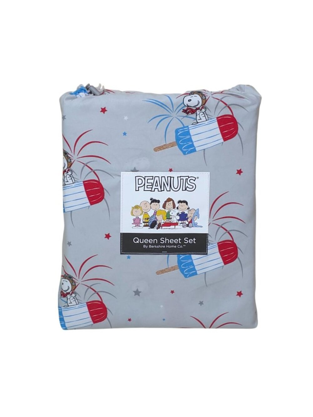 Peanuts Queen Sheet Set Snoopy Popsicle & Fireworks July 4th USA By Berkshire